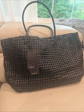 Rails Black Woven Tote with Double Top Handles